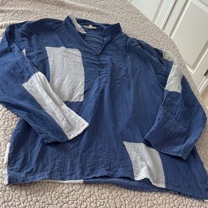 Emporio Armani Men’s Blue White Half Button Cotton Shirt-M